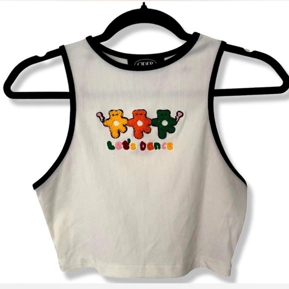 Cider Tops - Let’s dance white knit graphic tank top with teddy bears size small | NWT